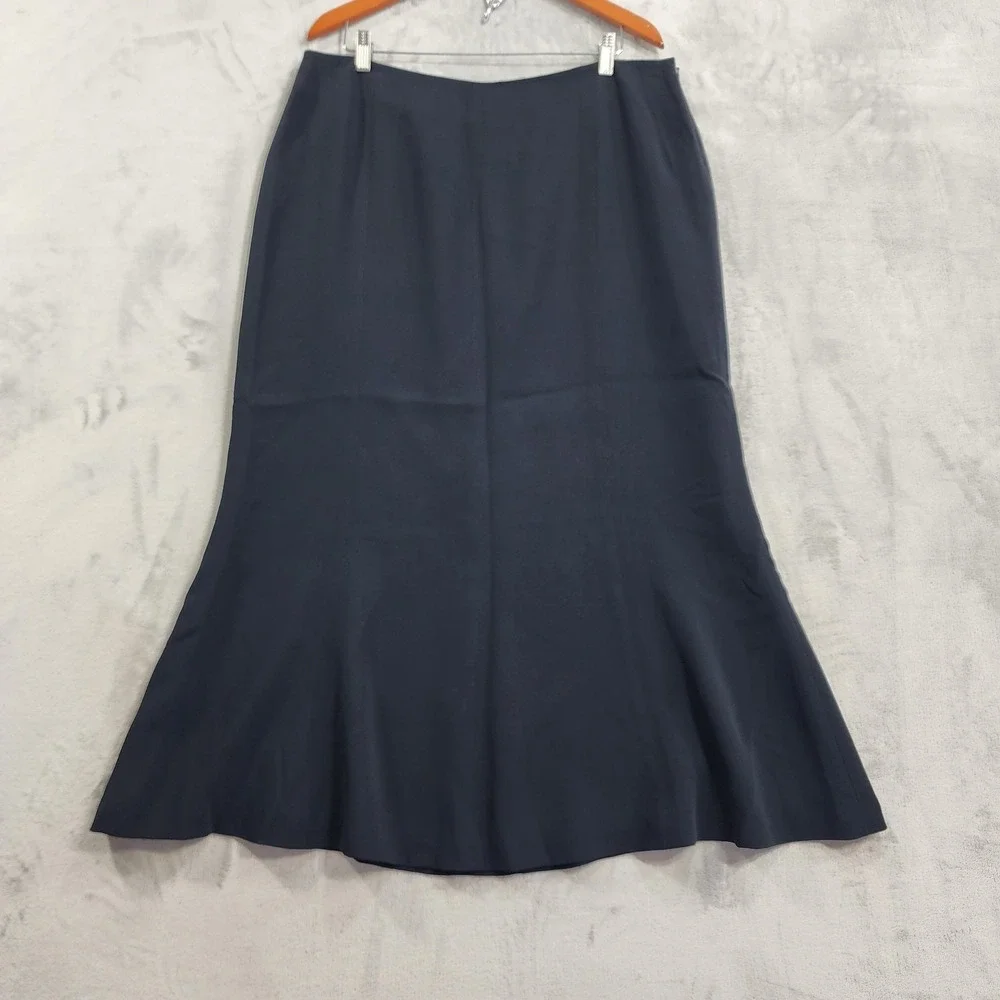 Vintage Jones New York Skirt Womens 16 Blue High Waist Flare Hem Trumpet Lined